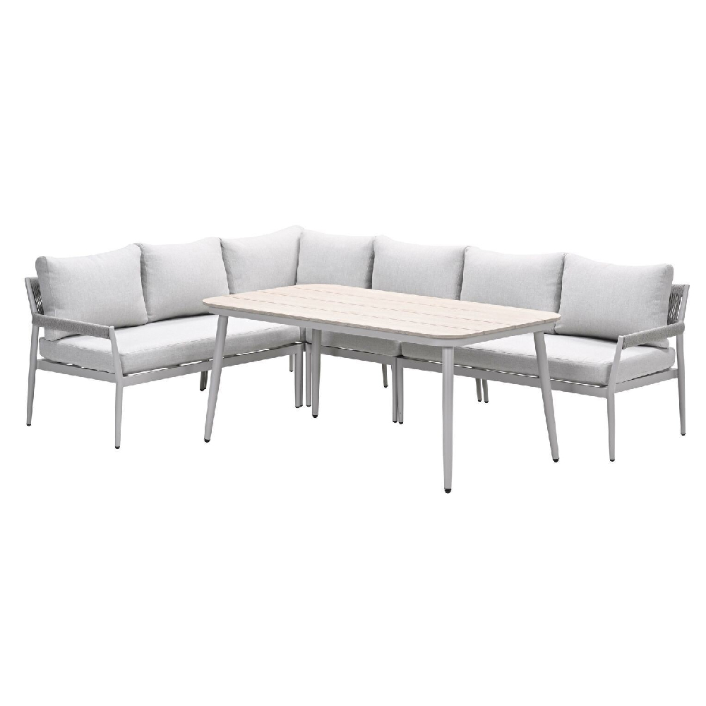 Barrie Wooden Garden Lounge Dining Set In Taupe