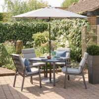 Benoit Aluminium Garden 4 Seater Dining Set with Parasol in Dark Grey