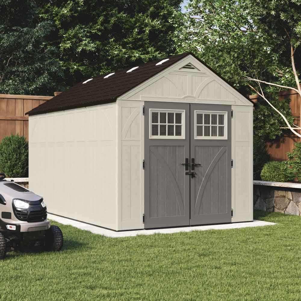 Bliss 8x13 Reinforced Resin Garden Storage Cabinet in Vanilla and Grey