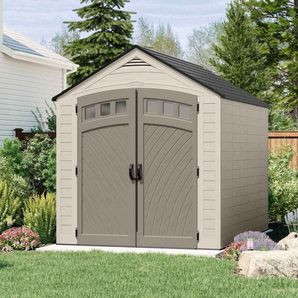 Bliss 8x4 Reinforced Resin Garden Storage Cabinet in Vanilla and Grey