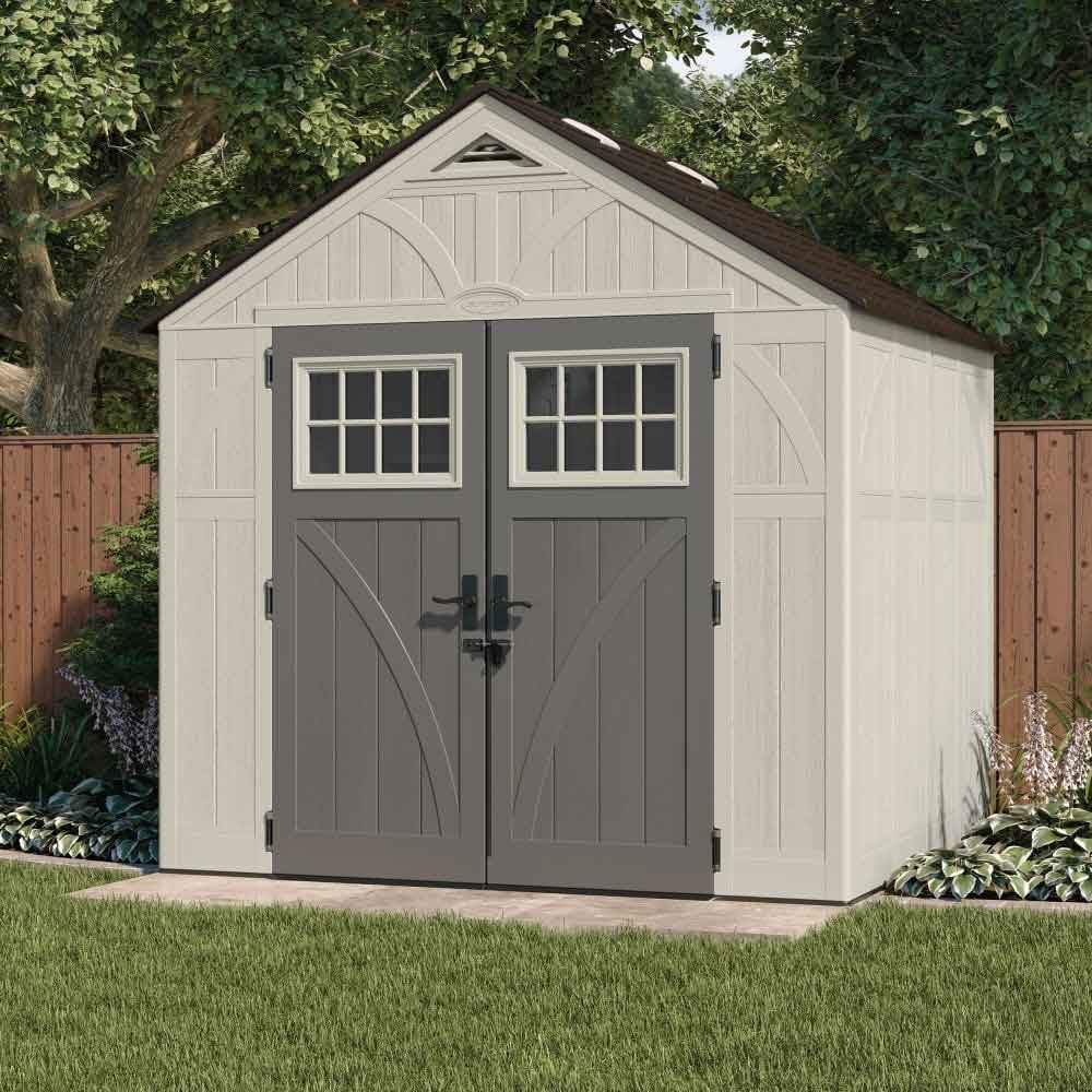 Bliss 8x7 Reinforced Resin Garden Storage Cabinet in Vanilla and Grey