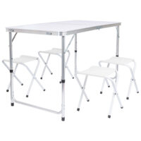 5 Piece Height Adjustable Folding Picnic Table & Chairs Set - White
