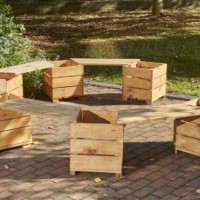 Wooden Outdoor Switch Seat Angled Planter Seats - 10 Person