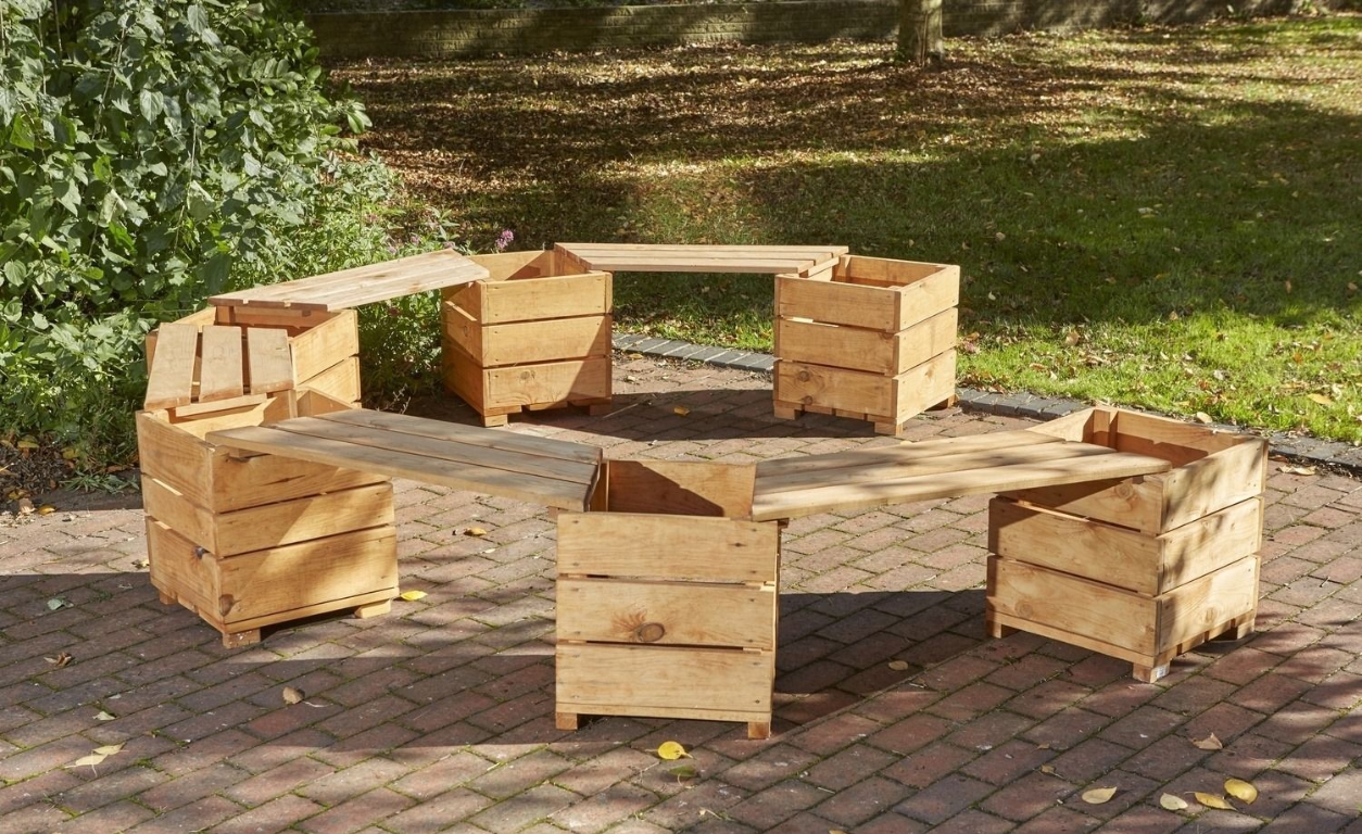 Wooden Outdoor Switch Seat Angled Planter Seats - 10 Person