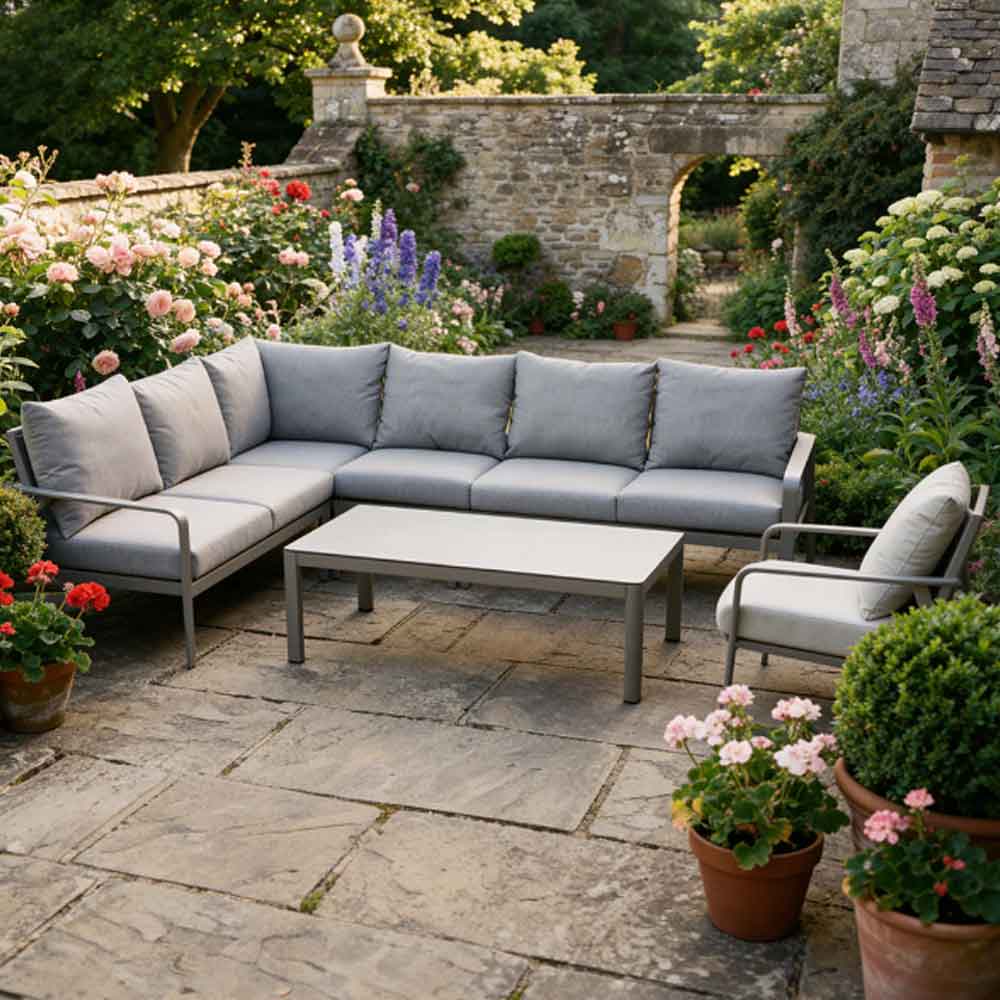 California Aluminium Garden Corner Lounger Set with Coffee Table in Dark Grey