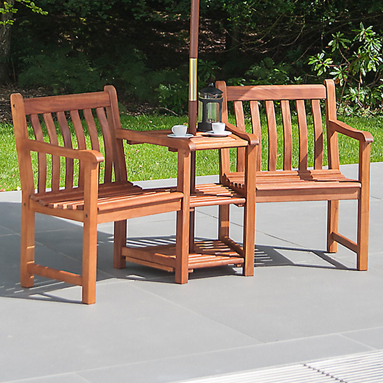 Clyro Wooden Garden Companion Seating Set In Rich Brown
