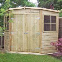 8' x 8' Shire Premium Pressure Treated Wooden Corner Garden Shed (2.25m x 2.33m)