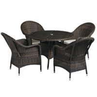 Coachella Glass Top Garden Dining Table With 4 Brown Rattan Chairs
