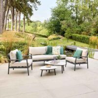 Coastal Aluminium Garden Lounger Set with 2 Nesting Tables in Flint Grey