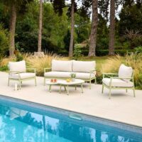 Coastal Aluminium Garden Lounger Set with 2 Nesting Tables in Pistachio Green