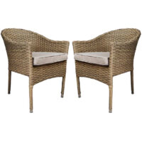 Derya Brown Rattan Stacking Dining Chairs With Cushion In Pair