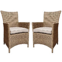 Derya Natural Rattan Garden Dining Chairs With Cushion In Pair