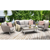 Deven Rattan Garden 5 Seater Sofa Set With Coffee Table In Grey