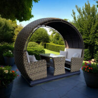 Elmont Rattan Sliding Garden Seating Set With Cushions In Brown