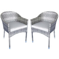 Elysia Grey Rattan Armchairs With Cushion In Pair