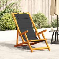 Eugene Wooden Folding Beach Chair With Black Fabric Seat