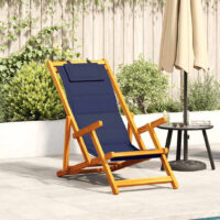Eugene Wooden Folding Beach Chair With Blue Fabric Seat