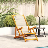 Eugene Wooden Folding Beach Chair With Cream Fabric Seat