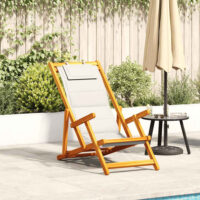 Eugene Wooden Folding Beach Chair With Light Grey Fabric Seat