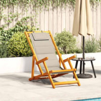 Eugene Wooden Folding Beach Chair With Taupe Fabric Seat