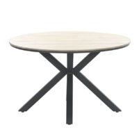 Ezra Wooden Round Garden Dining Table In Light Brown