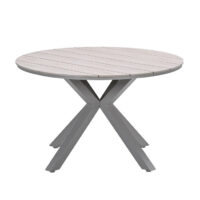 Ezra Wooden Round Garden Dining Table In Taupe