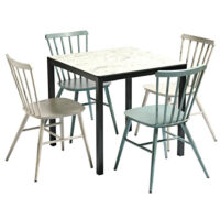 Extro Carrara Marble Top Dining Table With 4 Selden White Blue Chairs
