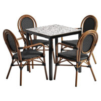 Extro Mixed Terrazzo Wooden Dining Table With 4 Toller Black Chairs