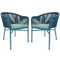 Faris Garden Blue Rattan Armchair With Cushion in Pair