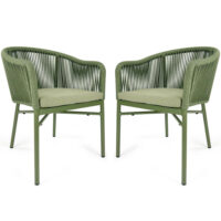 Faris Garden Green Rattan Armchair With Cushion in Pair