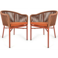 Faris Garden Orange Rattan Armchair With Cushion in Pair