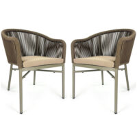 Faris Garden Taupe Rattan Armchair With Cushion in Pair