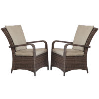 Fetsa Brown Rattan Garden Dining Chairs With Cushion In Pair