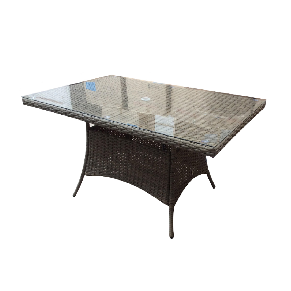 Fetsa Glass Top Garden Rectangular Dining Table In Grey