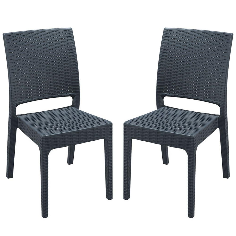 Fishkill Dark Grey Rattan Dining Chairs In Pair