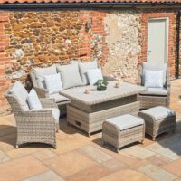 Fresno Rattan Outdoor Lounger Set with Adjustable Table in Brown and Wheat