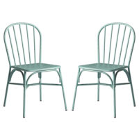 Frisco Retro Light Blue Metal Garden Side Chairs In Pair