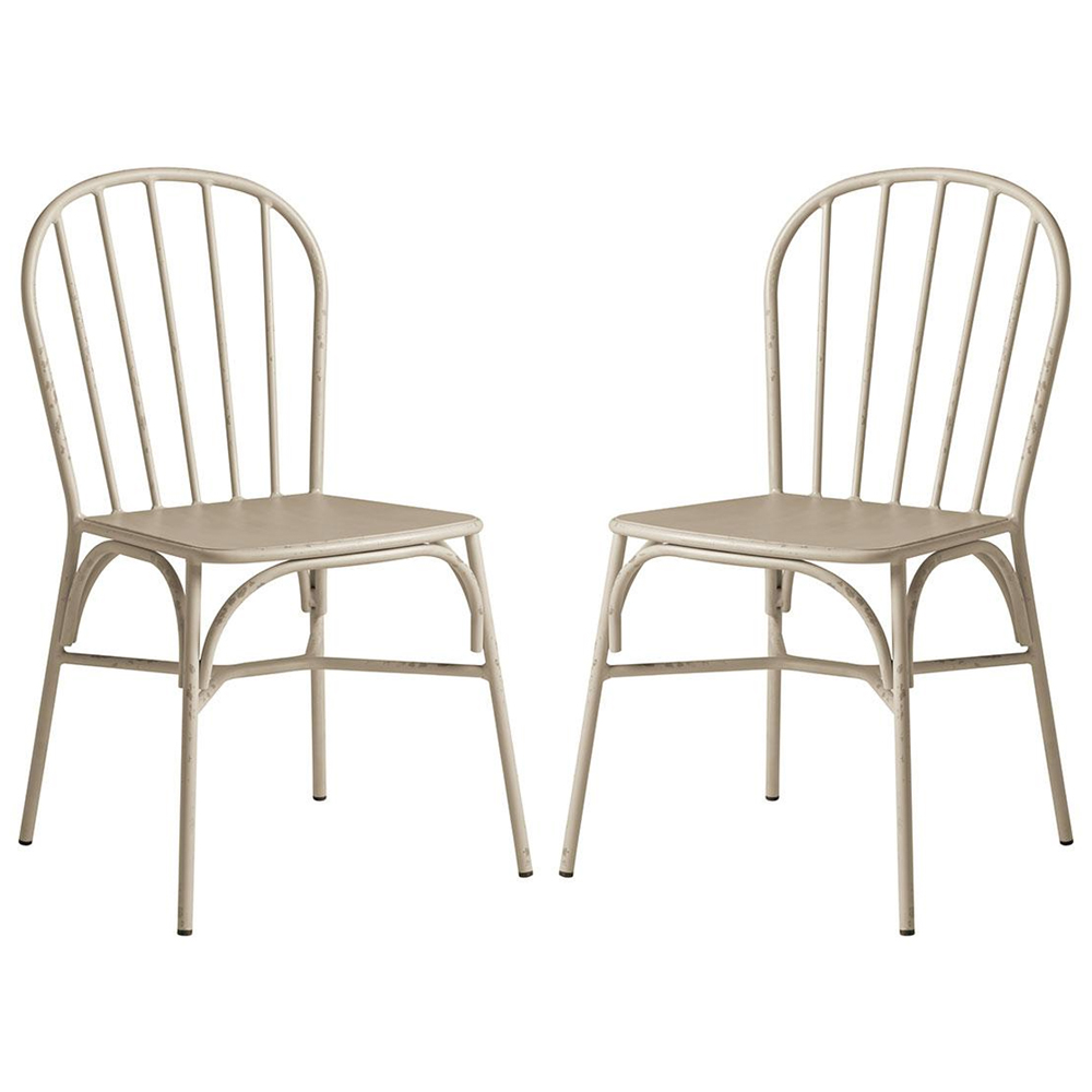Frisco Retro White Metal Garden Side Chairs In Pair