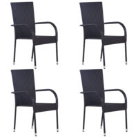 Garima Outdoor Set Of 4 Poly Rattan Dining Chairs In Black