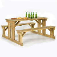 Gerik Wooden Large Seating Bench Set In Green Natural