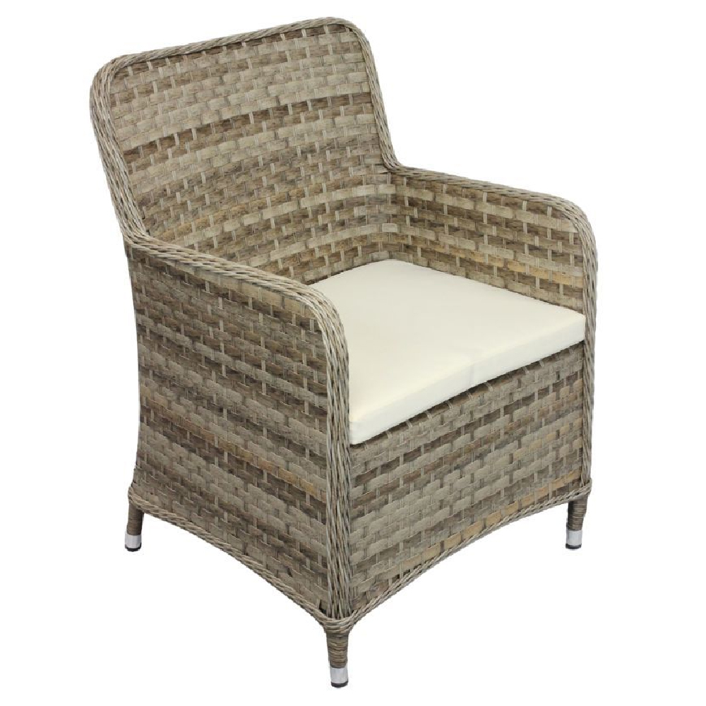 Hayward Rattan Arm Chair With Cream Cushion In Brown Weave