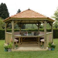 15'x13' (4.7x4m) Luxury Wooden Furnished Garden Gazebo with New England Cedar Roof - Seats up to 19 people