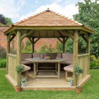 13'x12' (4x3.5m) Luxury Wooden Furnished Garden Gazebo with New England Cedar Roof - Seats up to 15 people