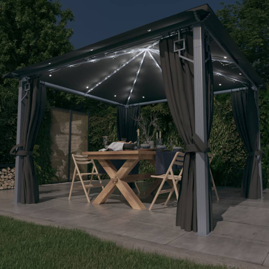 Ivan 3m x 3m Gazebo With Anthracite Curtain And LED Lights