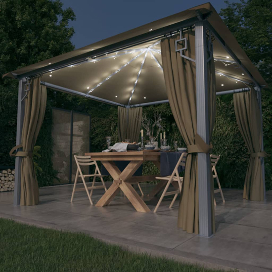 Ivan 3m x 3m Gazebo With Taupe Curtain And LED Lights