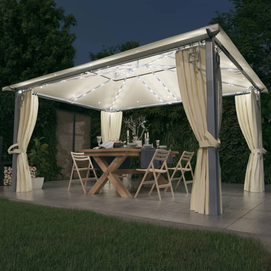 Ivan 4m x 3m Gazebo With Cream Curtain And LED Lights