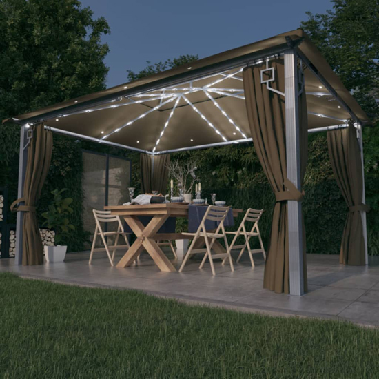 Ivan 4m x 3m Gazebo With Taupe Curtain And LED Lights