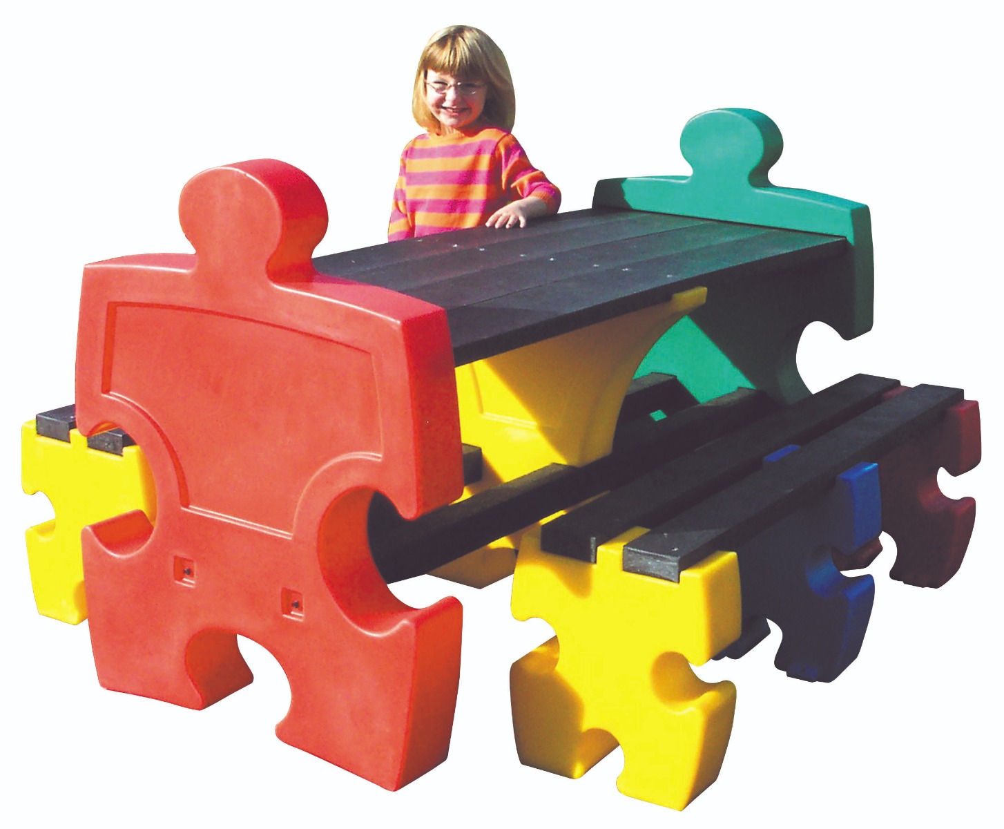 Jigsaw Recycled Plastic Outdoor Picnic Table & Bench Set - 6 Seater