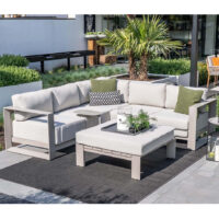 Leonidas Aluminium Garden Sofa Set With Coffee Table In Taupe