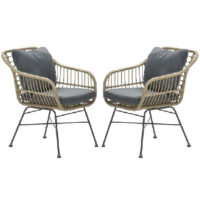 Macy Natural Rattan Garden Dining Chairs With Cushion In Pair